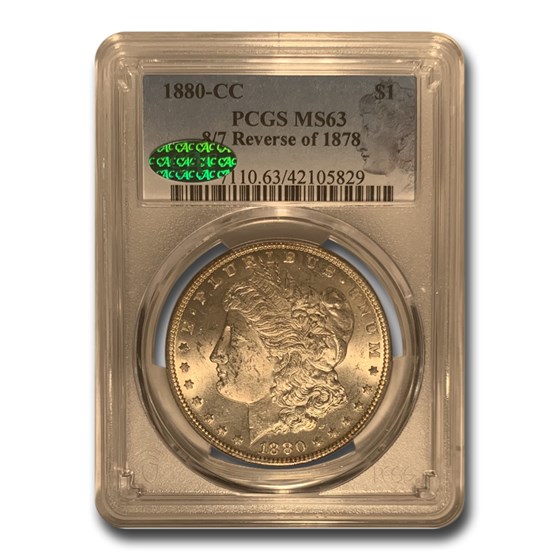 1880 8/7-CC Morgan Dollar MS-63 PCGS CAC (Reverse of 1878( 1880 8/7-CC Morgan Dollar MS-63 PCGS CAC (Reverse of 1878(
