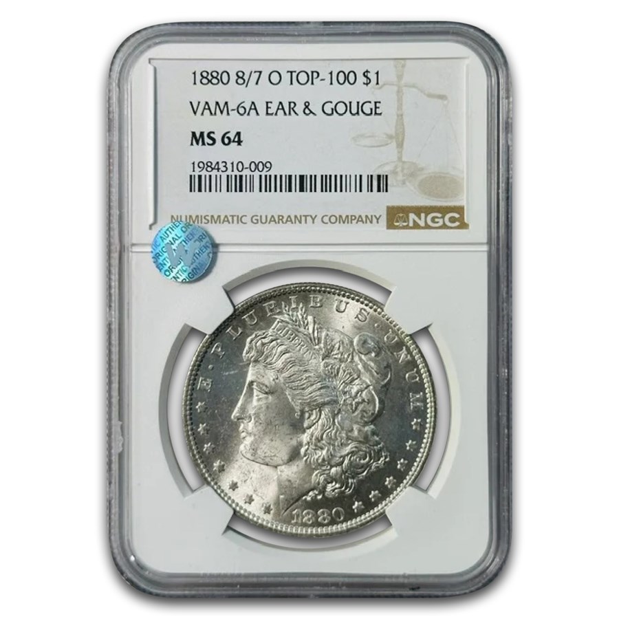 1880 8/7-O Morgan Dollar MS-64 NGC (VAM-6A Ear & Gouge)