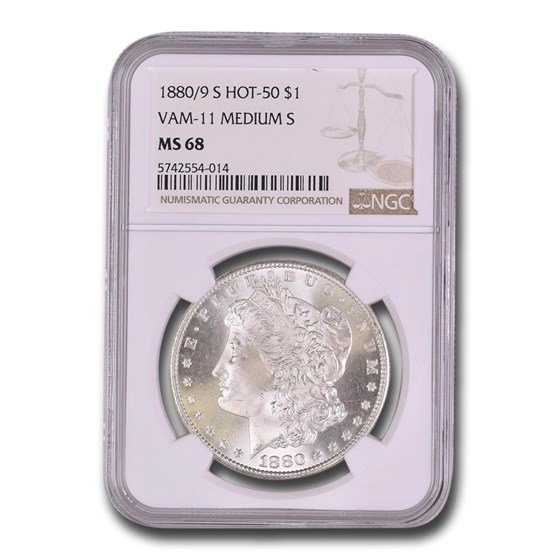 1880/9-S Morgan Dollar MS-68 NGC (VAM-11, 0/9 Overdate Hot-50) 1880/9-S Morgan Dollar MS-68 NGC (VAM-11, 0/9 Overdate Hot-50)