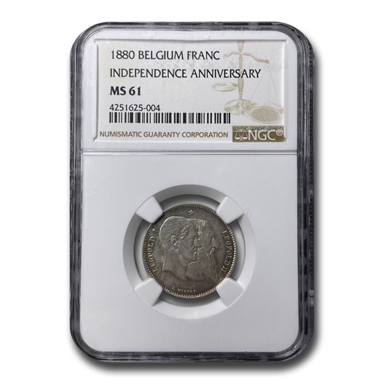 1880 Belgium Franc Leopold MS-61 NGC 1880 Belgium Franc Leopold MS-61 NGC