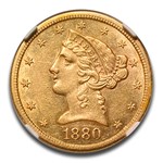 1880-CC $5 Liberty Gold Half Eagle AU-55 NGC