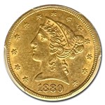 1880-CC $5 Liberty Gold Half Eagle AU-58 PCGS CAC
