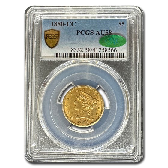 1880-CC $5 Liberty Gold Half Eagle AU-58 PCGS CAC 1880-CC $5 Liberty Gold Half Eagle AU-58 PCGS CAC