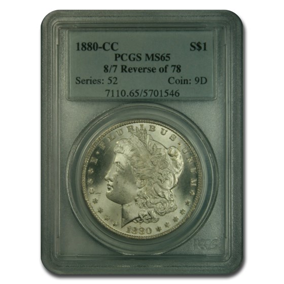 1880-CC 8/7 Rev of 78 Morgan Dollar MS-65 PCGS 1880-CC 8/7 Rev of 78 Morgan Dollar MS-65 PCGS