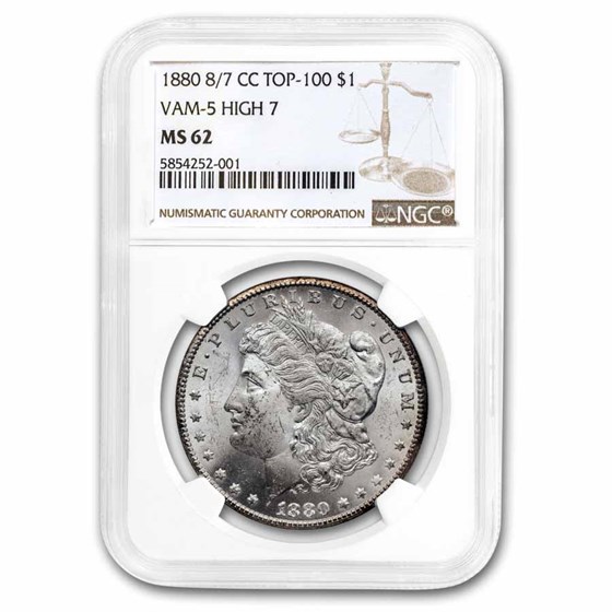 1880-CC Morgan Dollar 8/High 7 MS-62 NGC 1880-CC Morgan Dollar 8/High 7 MS-62 NGC