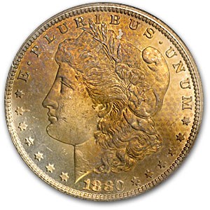 1880-CC Morgan Dollar MS-63 NGC (GSA, Obv Textile Toning) 1880-CC Morgan Dollar MS-63 NGC (GSA, Obv Textile Toning)