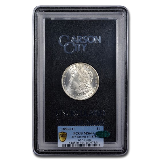 1880- CC Morgan Dollar MS-64+ PCGS CAC (GSA, 8/7 Reverse of 1878) 1880- CC Morgan Dollar MS-64+ PCGS CAC (GSA, 8/7 Reverse of 1878)