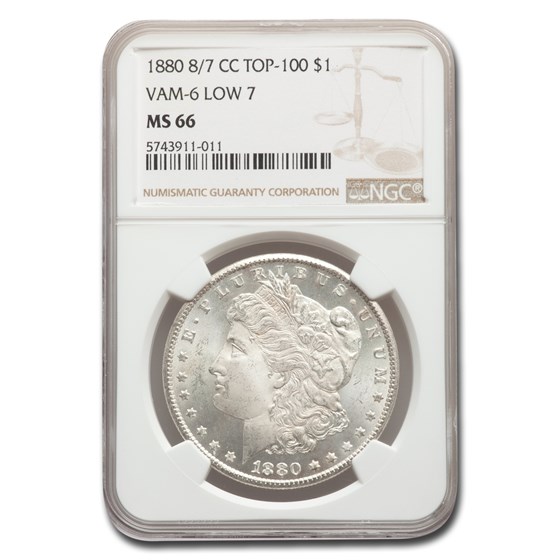1880-CC Morgan Dollar MS-66 NGC (8/7 VAM-6 Low 7 Top 100) 1880-CC Morgan Dollar MS-66 NGC (8/7 VAM-6 Low 7 Top 100)