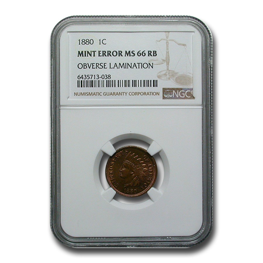 1880 Indian Head Cent MS-66 CACG (RB, Obv Lamination)