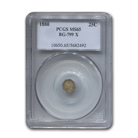 1880 Indian Octagonal 25¢ Gold MS-65 PCGS (BG-799 X) 1880 Indian Octagonal 25¢ Gold MS-65 PCGS (BG-799 X)