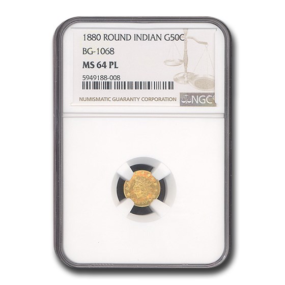 1880 Indian Round 50 Cent Gold MS-64 NGC (PL) 1880 Indian Round 50 Cent Gold MS-64 NGC (PL)
