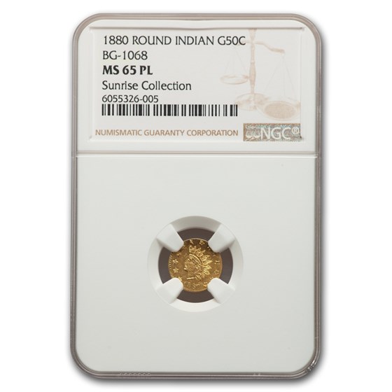 1880 Indian Round 50 Cent Gold MS-65 NGC (PL, BG-1068) 1880 Indian Round 50 Cent Gold MS-65 NGC (PL, BG-1068)