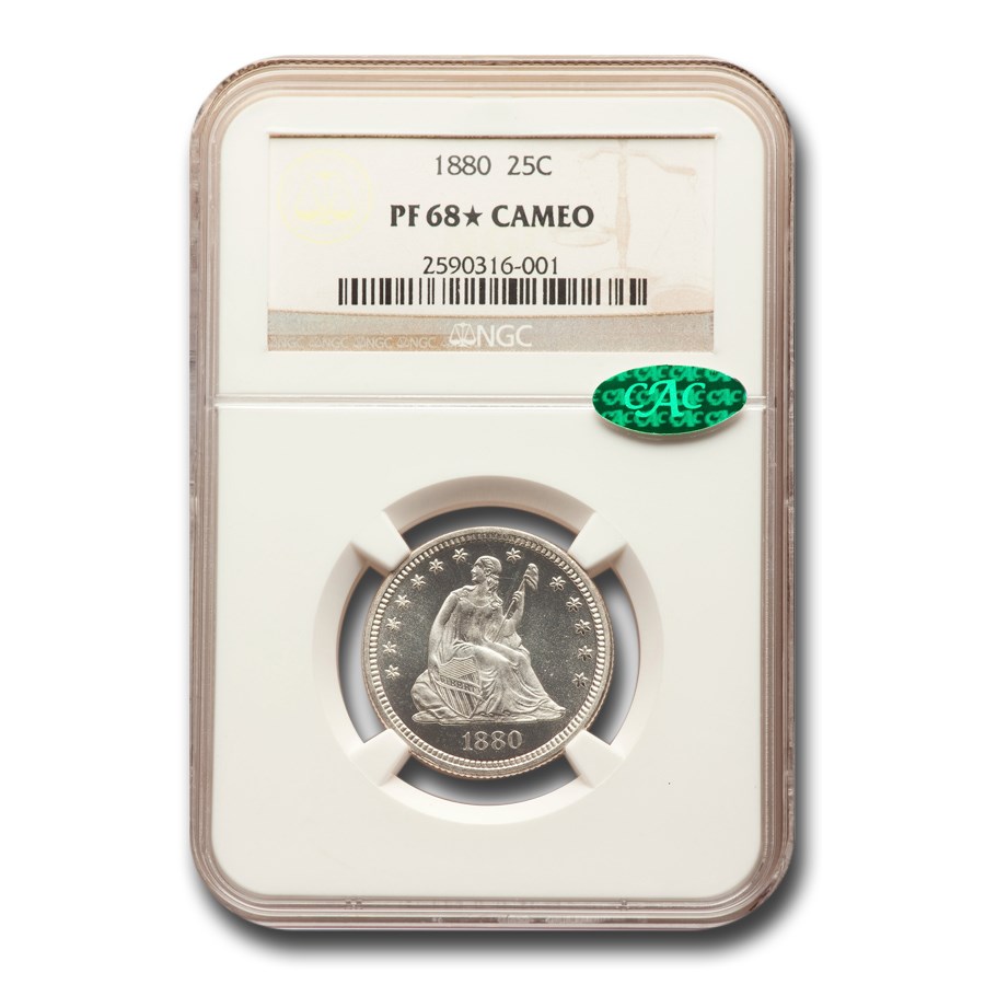 1880 Liberty Seated Quarter PF-68* Cameo NGC CAC