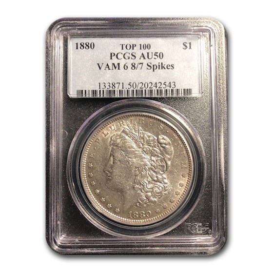1880 Morgan Dollar 8/7 AU-50 PCGS (VAM-6) 1880 Morgan Dollar 8/7 AU-50 PCGS (VAM-6)