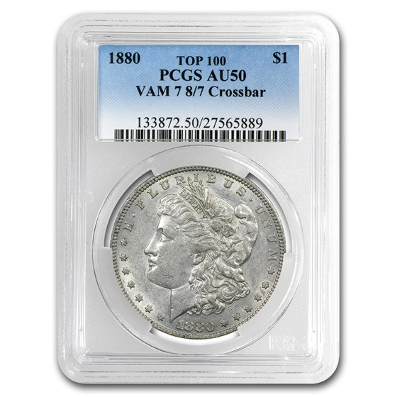 1880 Morgan Dollar AU-50 PCGS (VAM-7, 8 over 7 Crossbar) 1880 Morgan Dollar AU-50 PCGS (VAM-7, 8 over 7 Crossbar)