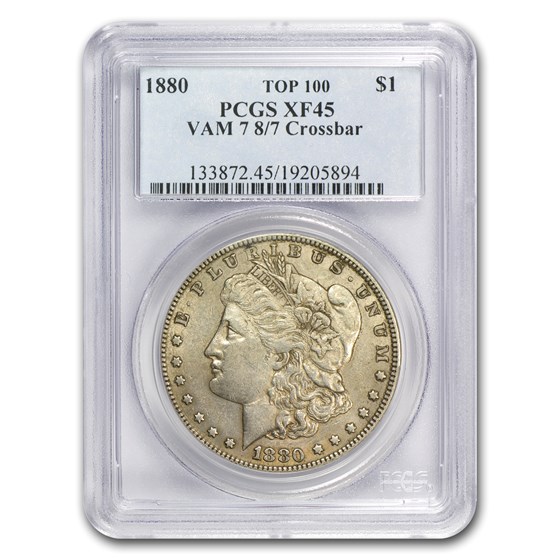 1880 Morgan Dollar XF-45 PCGS (VAM-7, 8 over 7 Crossbar) 1880 Morgan Dollar XF-45 PCGS (VAM-7, 8 over 7 Crossbar)