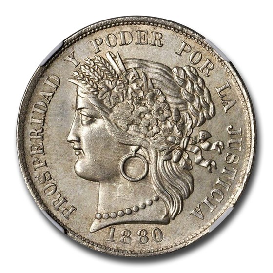 1880 Peru 5 Pesetas MS-64 NGC 1880 Peru 5 Pesetas MS-64 NGC