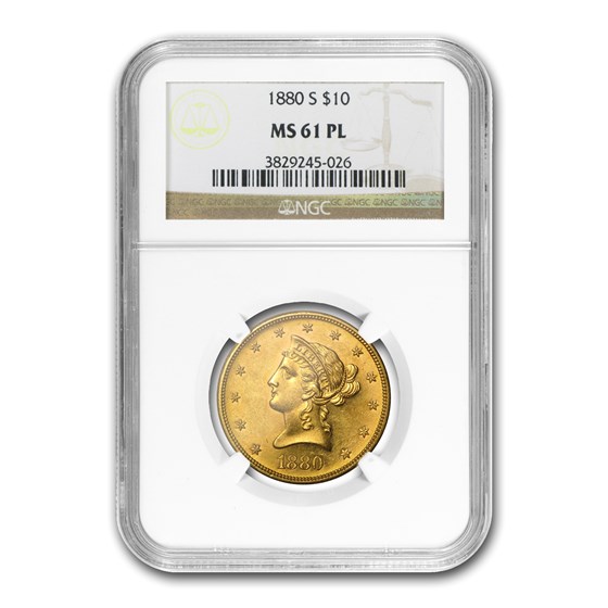 1880-S $10 Liberty Gold Eagle MS-61 NGC (PL) 1880-S $10 Liberty Gold Eagle MS-61 NGC (PL)