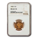 1880-S $5 Liberty Gold Half Eagle MS-62+ NGC (PL)