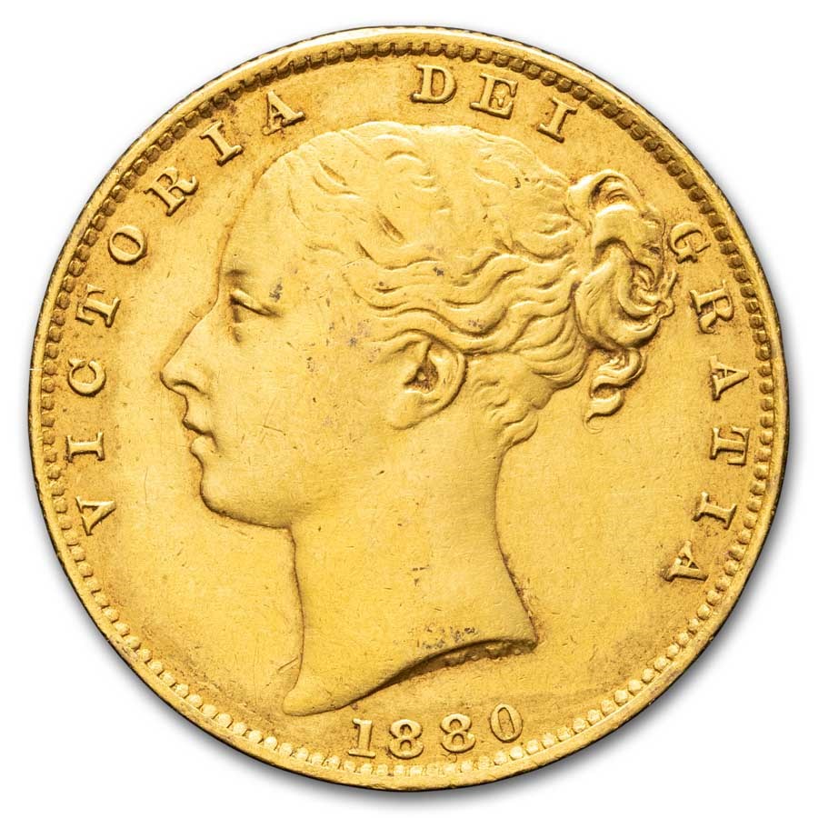 1880-S Australia Gold Sovereign Victoria Shield AU