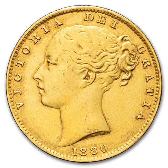 1880-S Australia Gold Sovereign Victoria Shield AU 1880-S Australia Gold Sovereign Victoria Shield AU