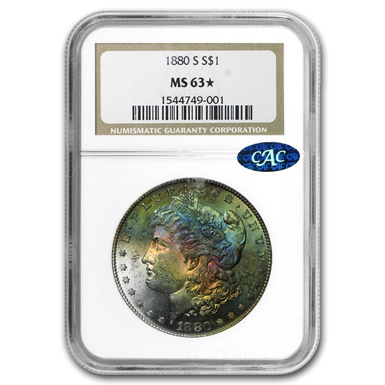 1880-S Morgan Dollar MS-63* Star NGC (Arc Toning) 1880-S Morgan Dollar MS-63* Star NGC (Arc Toning)