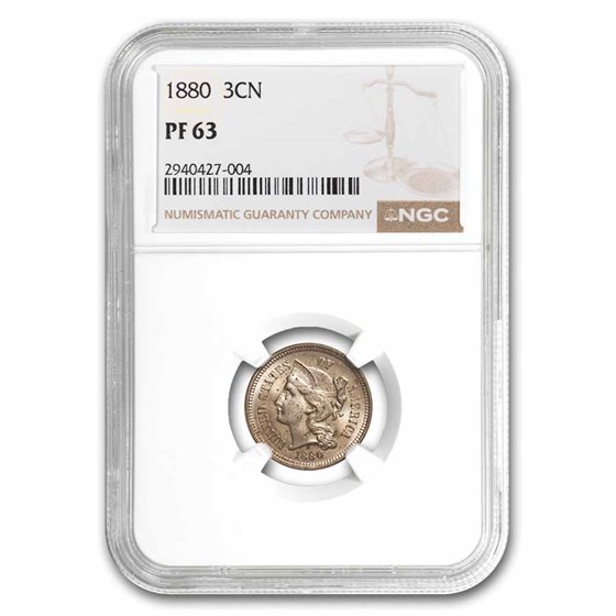 1880 Three Cent Nickel PF-63 NGC (Strike Through Obv) 1880 Three Cent Nickel PF-63 NGC (Strike Through Obv)