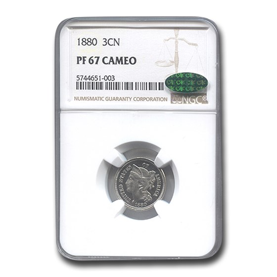 1880 Three Cent Nickel PF-67 Cameo NGC CAC 1880 Three Cent Nickel PF-67 Cameo NGC CAC
