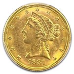 1881/0 $5 Liberty Gold Half Eagle MS-63+ PCGS CAC