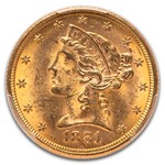 1881/0 $5 Liberty Gold Half Eagle MS-63 PCGS (FS-301)