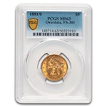 1881/0 $5 Liberty Gold Half Eagle MS-63 PCGS (FS-301)