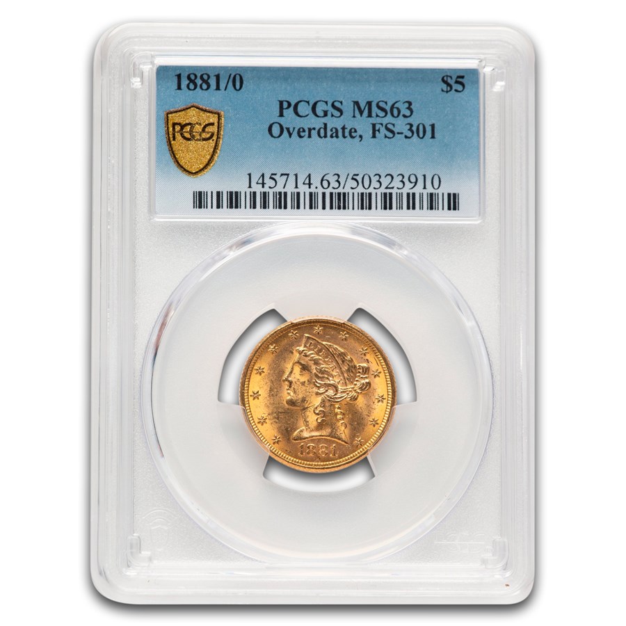 1881/0 $5 Liberty Gold Half Eagle MS-63 PCGS (FS-301)