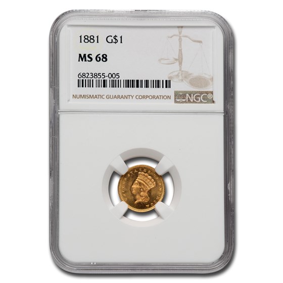 1881 $1 Indian Head Gold MS-68 NGC