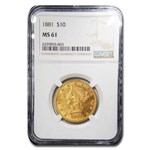 1881 $10 Liberty Gold Eagle MS-61 NGC