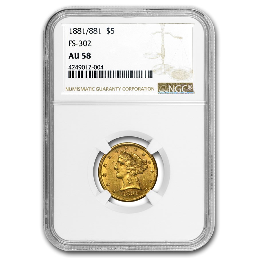 1881/1881 $5 Liberty Gold Half Eagle AU-58 NGC (RPD FS-302)