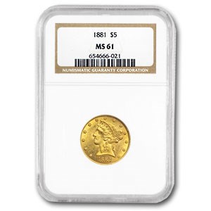 1881/1881 $5 Liberty Gold Half Eagle MS-61 NGC (RPD FS-304) 1881/1881 $5 Liberty Gold Half Eagle MS-61 NGC (RPD FS-304)