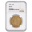 1881 $20 Liberty Gold Double Eagle AU-53 NGC