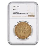 1881 $20 Liberty Gold Double Eagle AU-53 NGC