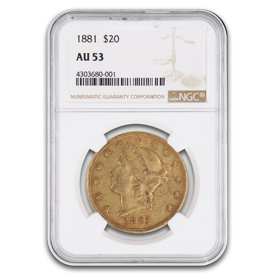 1881 $20 Liberty Gold Double Eagle AU-53 NGC