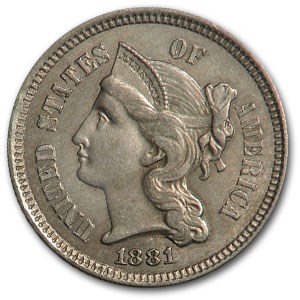 1881 3 Cent Nickel AU 1881 3 Cent Nickel AU