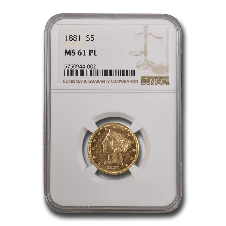 1881 $5 Liberty Gold Half Eagle MS-61 NGC (PL)