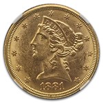1881 $5 Liberty Gold Half Eagle MS-62 NGC