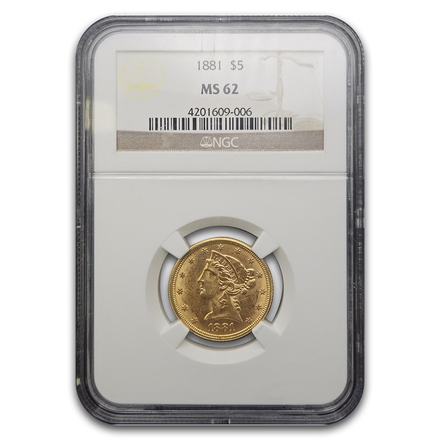 1881 $5 Liberty Gold Half Eagle MS-62 NGC
