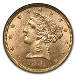 1881 $5 Liberty Gold Half Eagle MS-63 NGC