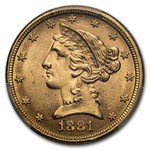 1881 $5 Liberty Gold Half Eagle MS-63 PCGS