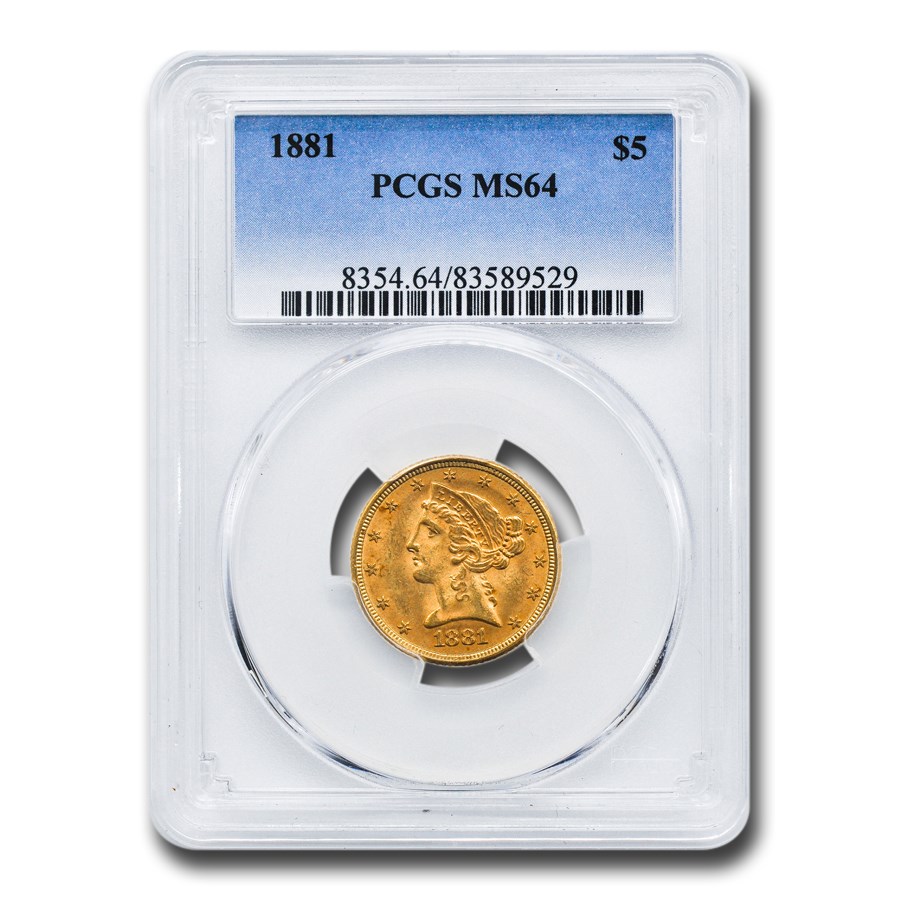 1881 $5 Liberty Gold Half Eagle MS-64 PCGS