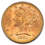1881 $5 Liberty Gold Half Eagle MS-65 PCGS CAC