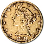1881 $5 Liberty Gold Half Eagle XF