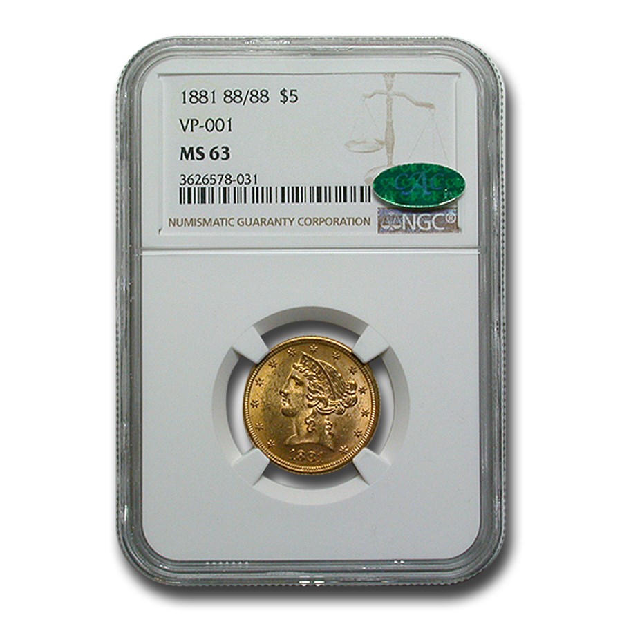 1881 88/88 $5 Liberty Gold Half Eagle MS-63 NGC CAC