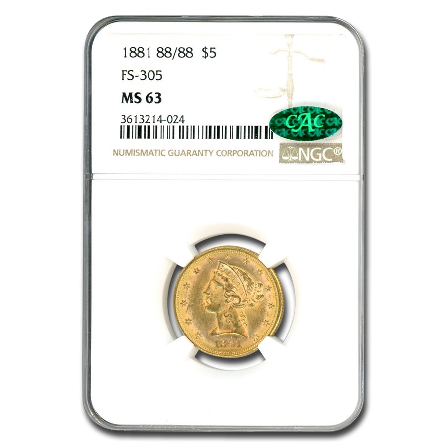 1881 88/88 $5 Liberty Gold Half Eagle MS-63 NGC CAC